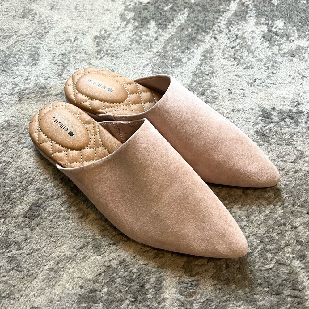 Birdies Pink Suede Mules with Quilted Comfort - Picture 2 of 8